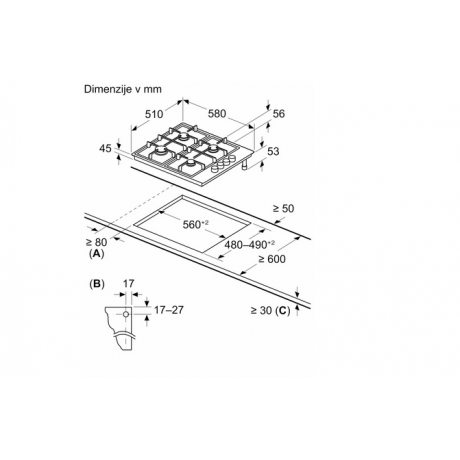 Bosch PBY6C5B62O Εστία Υγραερίου & Ρεύματος Αυτόνομη  Inox